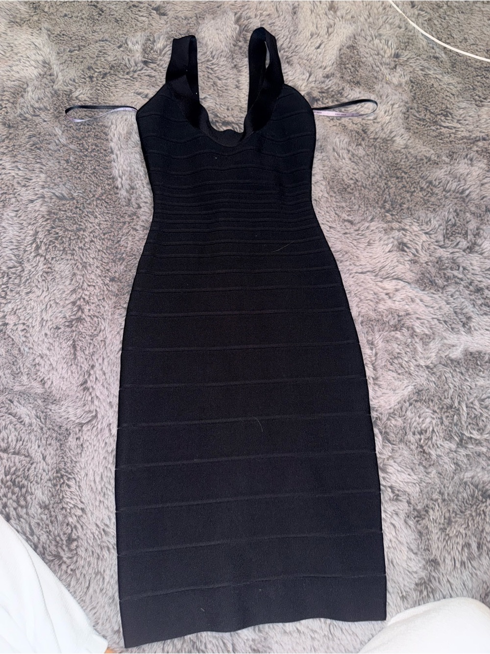 Herve Leger Black Midi Bandage Bodycon Dress